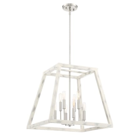 Designers Fountain Rhode 8 Light Coastal Weathered White Chandelier with White Shade For Dining Rooms 94958-CWW